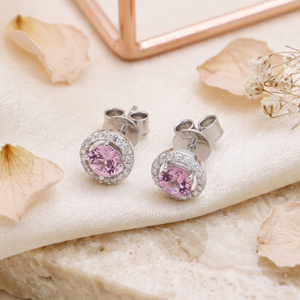 Handmade 18K White Gold Geometric Pattern <b>Diamond</b> Stud <b>Earrings</b> Natural Pink Spinel Gemstone Classic Designer Wedding Party - Product Image 6