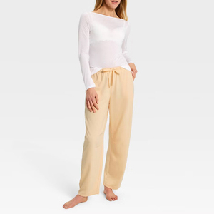 Pantalones de Salón Texturizados Tipo Waffle para Mujer, Pierna Ancha, Cintura Elástica con Cordón, Suaves, Transpirables, Casuales y Relajados - Product Image 4