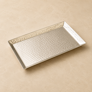 Boho Stainless Steel Hammered Rectangular <b>Serving</b> Tray Textured Finish Rust Resistant Premium <b>Buffet</b> Dining Display <b>Platter</b> - Product Image 1