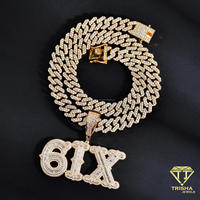 Pendentif en diamant moissanite avec lettres LADY, arrangement de pierres détaillé, style urbain audacieux, accessoire de mode de luxe