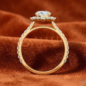Yellow Gold Round Cut Sunburst Solitaire – Luxury Pavé <b>Statement</b> <b>Ring</b> The "Heirloom" Sunburst Halo – Yellow Gold Finish Radiant - Product Image 3