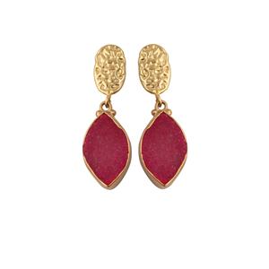 Boucles d'oreilles en forme de marquise en pierre précieuse Druzy rose fait à la main Bijoux de mode en plaqué or texturé avec un design unique de goujons - Product Image 1
