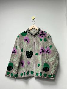 Ethnic Dark Gray <b>Velvet</b> Suzani Floral Embroidered Jacket Full Sleeve Stand Collar Handmade Bohemian <b>Women's</b> Winter <b>Coat</b> - Product Image 3