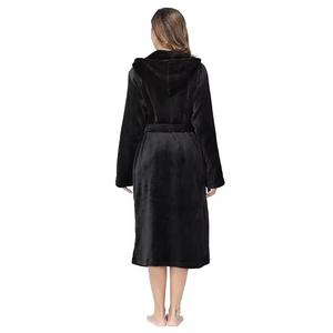 Albornoz de franela largo, suave y cálido para invierno, con capucha, para mujer, grueso, de forro polar, disponible en stock local de fábrica. - Product Image 2
