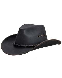 Black Leather Cowboy <b>Hat</b> with Braided <b>Band</b> and Adjustable Fit for Adults Male Casual Travel Winter Style - Product Image 1