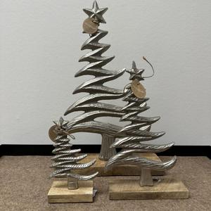Escultura de árbol de Navidad de aluminio con base de madera, decoración de mesa, objetos decorativos de árbol de Navidad con detalles metálicos para el hogar. - Product Image 6
