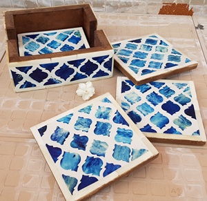 Artizon Studio Handcrafted Stylish Wood Square Polished Drink Coasters Bone Inlay Customized Color Durable Home Hotel Restaurant - Product Image 1