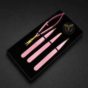 Ensemble professionnel de pinces à sourcils roses et de ciseaux à ressort en acier inoxydable, kit de beauté et de toilettage, logo personnalisé OEM - Product Image 2