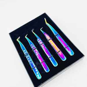 Wholesale Professional High Custom Logo Stainless Steel Eyelash Tweezers Multi-Theme Sustainable Russian Volume Boot <b>Light</b> - Product Image 5