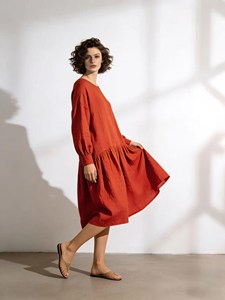 Women Elegant <b>Boho</b> Cotton Linen Maxi <b>Dress</b> <b>Long</b> Sleeve Loose Fit Round Neck Flowy Casual Midi <b>Dress</b> - Product Image 5