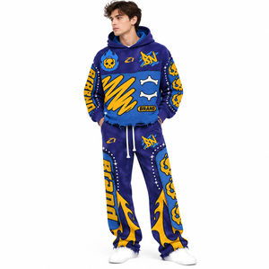 Ensemble jogging à capuche graphique personnalisé pour homme style streetwear Y2K, imprimé vieilli avec détails cloutés, survêtement décontracté, sweats à capuche de créateur OEM - Product Image 5