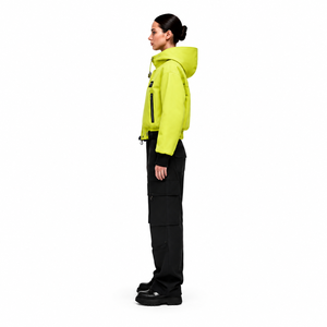 Chaqueta Bomber de Piel de Cordero Ligera, Corta, con Capucha, Color Verde Neón, Estilo Urbano y Táctico para Mujer, Otoño/Invierno, Personalizable OEM - Product Image 3