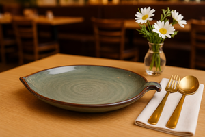 Modern Restaurant Serving <b>Plate</b> Tray for Fast Food <b>Ceramic</b> Serving Tray with Handle for Burger & Fries Restaurant-Style <b>Ceramic</b> - Product Image 2