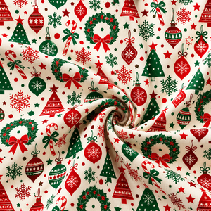 Tissu en microfibre de poids moyen, écologique et biologique, à motif de rennes, rouge et vert, pour la couture de Noël - Product Image 3
