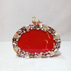 <b>Cream</b> Resin Bridal <b>Clutch</b> Handmade Flower Crystal Evening Purse Custom Wedding Decoration Gift - Product Image 3