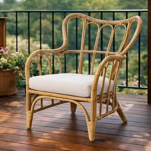 Rattan Garden <b>Chair</b> With Foam Cushion <b>Rustic</b> Outdoor Furniture Tapered Leg Comfortable Seating For Balcony Patio - Product Image 1