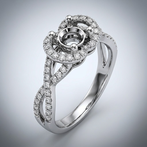 Special 18K Solid White Gold Natural Diamond <b>Infinity</b> Twisted Split Shank Halo Mounting 0.75 cts Centre For Romantic Proposal - Product Image 1