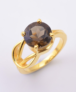 Anillo de Boda de Plata de Ley 925, Estilo Étnico, Chapado en Oro Vintage, con Granate Ahumado Natural en Engaste de Bisel, Innovador, Recién Llegado - Product Image 4