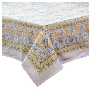Mantel de algodón estampado a mano para 8 personas, 220 x 220 cm, diseño floral clásico, mantel cuadrado de algodón lavable, decoración para el hogar - Product Image 5