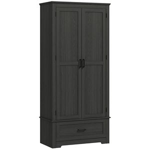 Armadio dispensa da cucina stile farmhouse nero alto 175 cm con 2 ante, cassetto e ripiani regolabili per sala da pranzo - Product Image 1