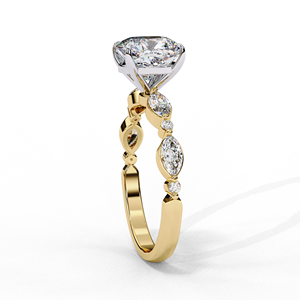 Anillo de Compromiso con Diamante Cultivado en Laboratorio Certificado por IGI, Oro Sólido de 14k, Corte Cojín con Detalles Marquise, Fabricante de Joyería al por Mayor - Product Image 4