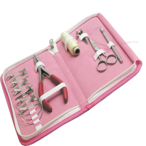Custom Private Logo Premium <b>Pink</b> Hair Extension <b>Kit</b> 14Pcs Micro Link Tape-In Weft Installation <b>Tools</b> Cutting Shear Clamps Master - Product Image 4