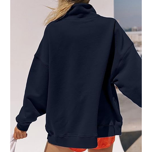 Women's Oversized Solid Color <b>Stand</b> Collar Sweatshirt <b>Drop</b>-Shoulder mock neck Long Sleeve Knitted Breathable Autumn Wear - Product Image 1