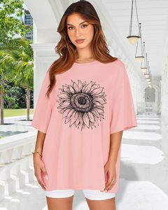 T-shirt imprimé graphique 100 % coton pour femme, col rond, coupe ample et confortable, manches courtes, idéal pour l'été - Product Image 4