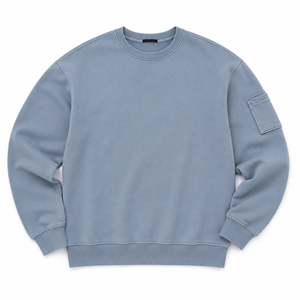 Unisex Regular Fit Dusty Blue <b>Crewneck</b> Sweatshirt 100% Cotton Heavyweight Eco-Friendly Quick Dry Drop Shoulder Utility Sleeve - Product Image 2