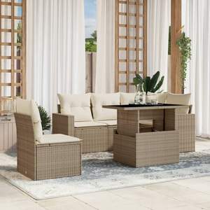 Ensemble de canapés de jardin en rotin beige avec coussins, mobilier d'extérieur au design contemporain - Product Image 1
