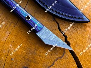Cuchillo de Cuello Estilo Kiridashi de Acero de Damasco Premium, Afilado como una Navaja, Hoja Fija de 2 Pulgadas, Cuchillo Utilitario Miniatura, Cuchillo EDC de Transporte Legal - Product Image 4