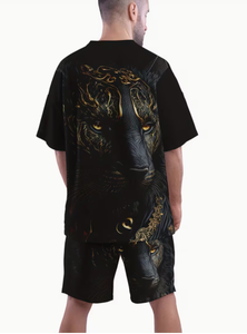 Men Summer TShirt And Shorts <b>Set</b> Black Panther Print Breathable <b>Knitted</b> Casual Streetwear Two Piece Outfit Crew Neck - Product Image 3
