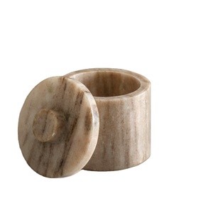 Pot de rangement en marbre beige veiné Morchuna, très demandé, avec couvercle, en pierre naturelle, récipient décoratif, organiseur de salle de bain de luxe, qualité supérieure - Product Image 1