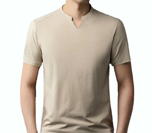 Camiseta de Punto de Manga Corta con Cuello en V para Hombre, Color Naranja, Corte Regular, Estilo Informal, Color Sólido, Teñido Liso, Producción Harry Johnson OEM - Product Image 3