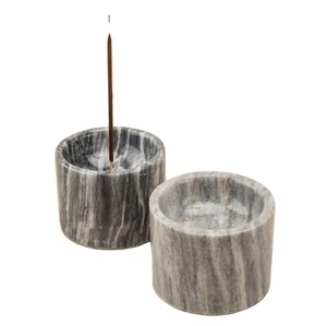 Natural marble round incense holder set handcrafted stone agarbatti stand grey texture minimalist <b>decor</b> aroma holder tabletop - Product Image 1