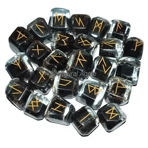 Pemasok dan grosir Set Rune kristal penyembuhan alami kualitas terbaik | Set Rune turmalin Orgone hitam harga rendah