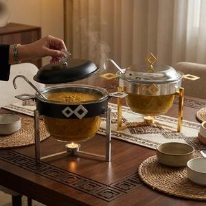 Plat de service de luxe en verre, chauffe-plats de buffet en acier inoxydable, rond, ovale, double, soupière, avec support doré ou argenté pour hôtel - Product Image 1