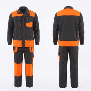 Uniforme de travail pour hommes, 245 GSM, sergé en polycoton, noir avec empiècements contrastants orange, broderie personnalisée, impression, étiquette tissée, logo, uniforme de travail - Product Image 1