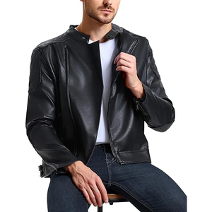 Chaqueta de cuero genuino más vendida, chaqueta de motociclista negra con ribete de cuero con logotipo personalizado. - Product Image 4