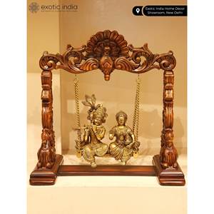 20\" Radha-Krishna Statue on <b>Swing</b> Brass and <b>Wood</b> Sculpture Premium Product Category - Product Image 4