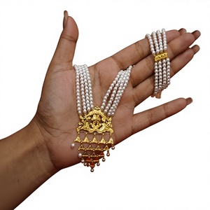 ชุดสร้อยคอไข่มุกทองคำแท้ 22K พร้อมจี้รูปนกยูงแบบดั้งเดิม ทองคำ 916 หลายชั้น สำหรับเจ้าสาวในงานแต่งงาน - Product Image 1