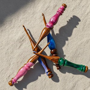 Handmade Crochet <b>Hooks</b> 3.5mm To 12mm | Multi-Color Resin & Rosewood Ergonomic Handle | No-Snag Yarn Tools - Product Image 6
