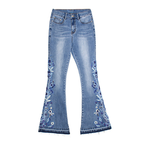 Jeans en denim évasé avec broderie personnalisée, ultra-doux, respirant, écologique, tissu de qualité supérieure pour femmes, séchage rapide, coton, taille haute - Product Image 1