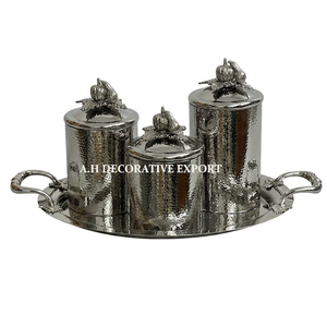 Elegante Juego de Recipientes Metálicos Dorados con Diseño Martillado, Tema Otoñal, Adornos de Calabaza, Juego de 4 Piezas Decorativas para Servir en Mesa con Bandeja - Product Image 1