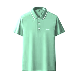 Polo personnalisé pour homme en coton respirant vert menthe à manches courtes, col contrastant blanc, style décontracté pour le golf - Product Image 1