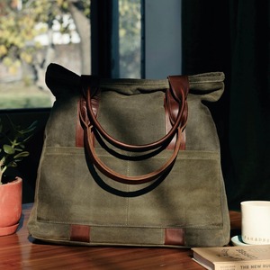 Leather <b>Canvas</b> <b>Tote</b> Bag Waterproof Open Top Embroidery Shoulder Handbag Travel Work Shopping Large Capacity LCTB-0016 - Product Image 5
