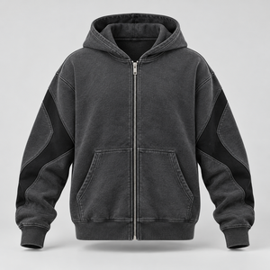 Sudadera con capucha vintage con lavado ácido, de felpa de algodón marrón oscuro, estilo oversize, con bordado de sol, logotipo personalizado, ropa al por mayor - Product Image 2