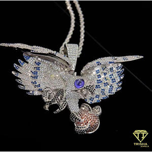 จี้เพชรโมอิสซาไนต์รูปนกบินประดับเพชรแบบ Iced Out เงินแท้ 925 สร้อยคอฮิปฮอปหลากสี - Product Image 1