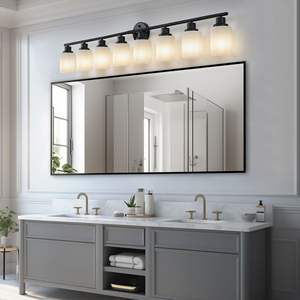 Design contemporaneo per cameretta da bagno moderno a 8 luci per parete da bagno in vetro bianco smerigliato con struttura in ferro nero per cameretta - Product Image 3