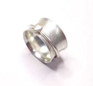 Bague tournante en argent sterling 925 en forme de cœur avec bande texturée, bijoux unisexes, bagues fines, à porter au quotidien - Product Image 2